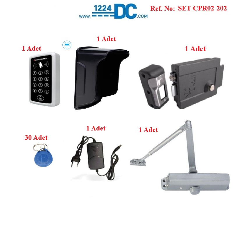 Standalone Kartlı ve Şifreli Geçiş Sistemi Tirajlı Otomat SET-CPR02-202 ENPERCON Standalone Kartlı ve Şifreli Geçiş Paneli, YT Tirajlı Kapı Otomatı, Adaptör, ENPERCON Rfid Proximity Anahtarlık, ENPERCON Kapı İtici Hidrolik